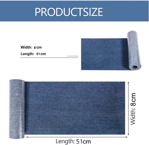 ING 5 ruller denim patchwork - 5 forskellige farver - 8 cm x 51 cm pr. rulle