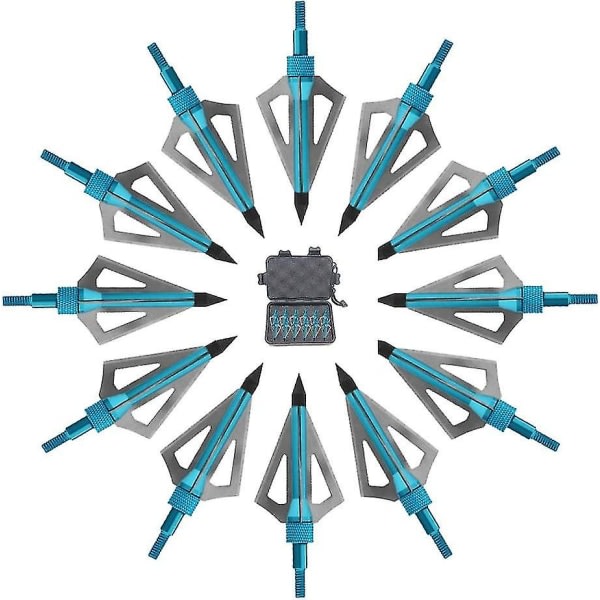 Numb 12pk 3-Bladet Jagt-Bredspidser 100 Grain Skru-Indsætningspile Spidser Kompatibel med Armbue og Sammensat Bue + 1 Pakke Bredspids Opbevaringspose