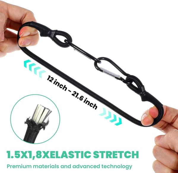 ING 4-delt sæt - Bagagestropper - 30 cm elastisk snor med karabinhage - Bindestropper - Karabinhage elastisk snor - Udtrækkelig snor -