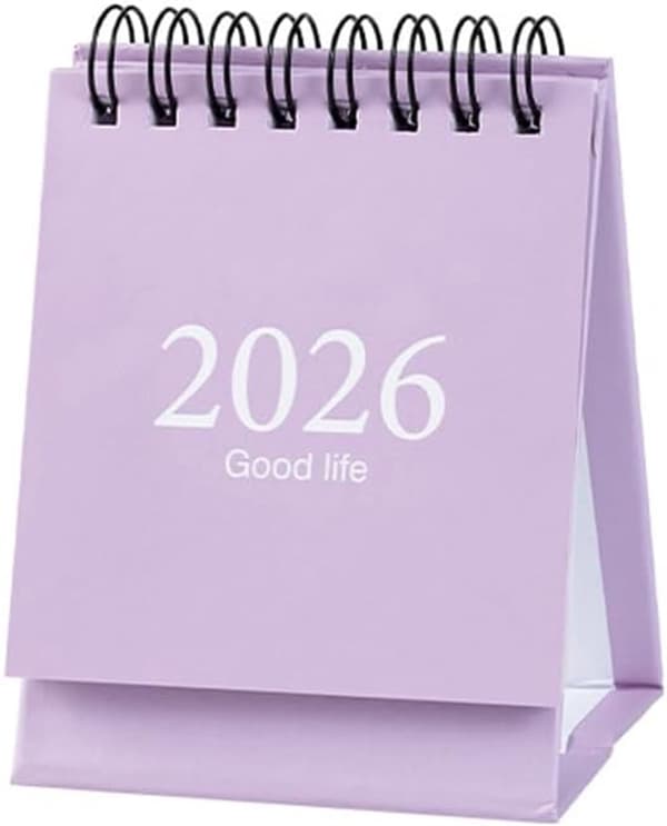 Mini skrivebordskalender, januar 2026 – juli 2027, 9,5 x 7,5 cm, taro lilla.