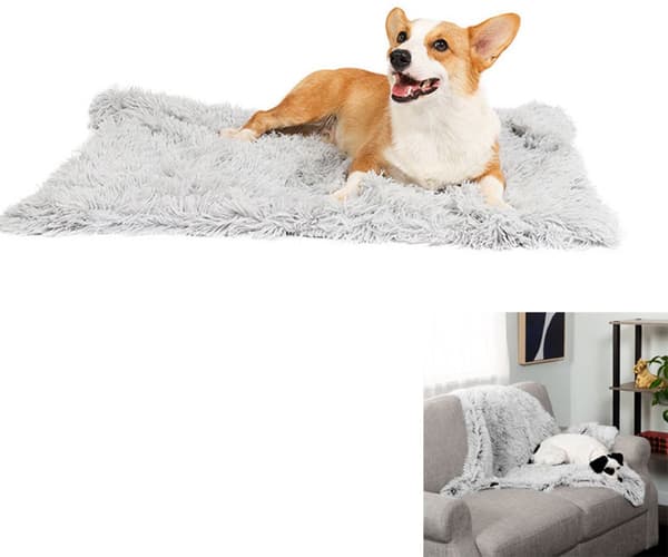 Plys kæledyrssofapude, 127×100×5cm, til katte- og hundesenge og sofaer, lysegrå.