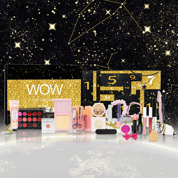 Julekalender 2024 med makeup-gaver, skønhedskalender, 24 individuelt indpakkede makeup- og kosmetikprodukter til kvinder og piger, sort