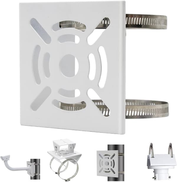 Säkerhetskamerafäste, universellt vertikalt stolpfäste, för säkerhetskameror, robust metallfäste, med monteringsring, platt stolpfäste