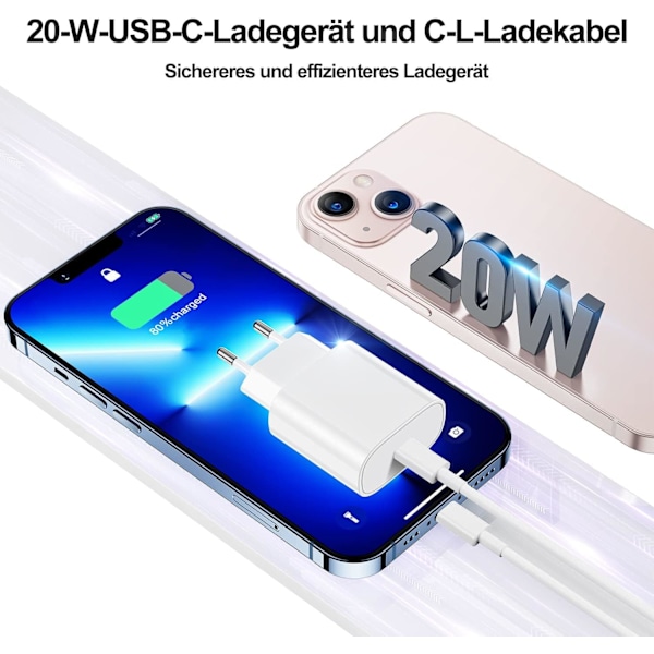 2-pak - iPhone-oplader - Hurtig oplader - Adapter + Kabel 20W Hvid one size 2-pak iPhone