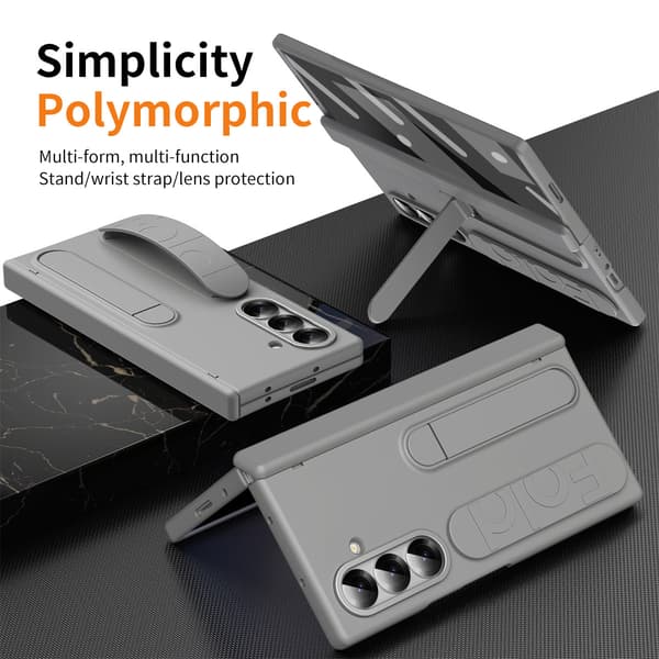 Samsung Z Fold 7 mobilskal, vikbart mobilskal med handledsrem, grått.
