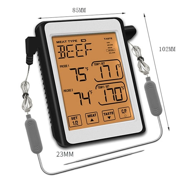 Digital grilltermometer med 2 sonder Kjøkkentermometer Grillrøyker Grilltermometer Med LCD-skjermtermometer