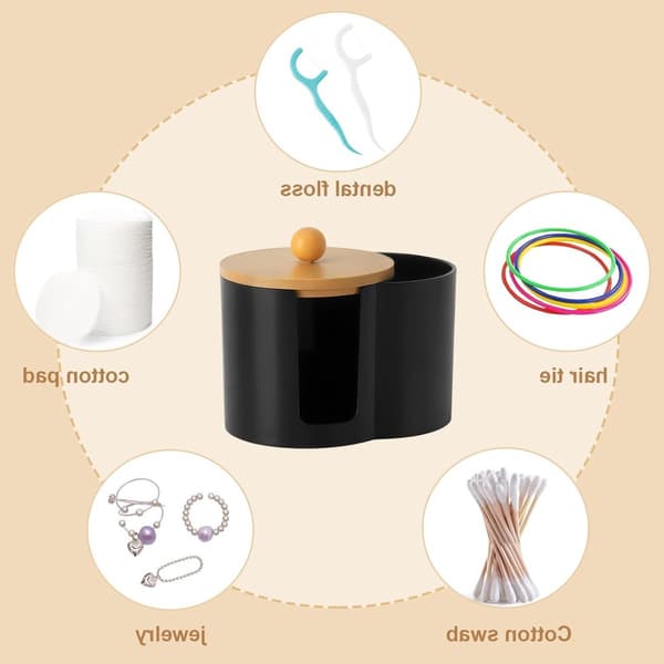 Bomullspinneholder – Oppbevaringsboks – Bomullspadholder – 10 × 7 × 6 cm – Bambus – Hvit
