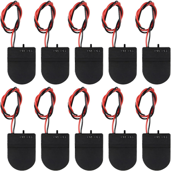 10 pcs CR2032 Battery Holder 1x 3V Button Cell Battery Holder Case with Wire Cable ON-OFF Switch (Black)