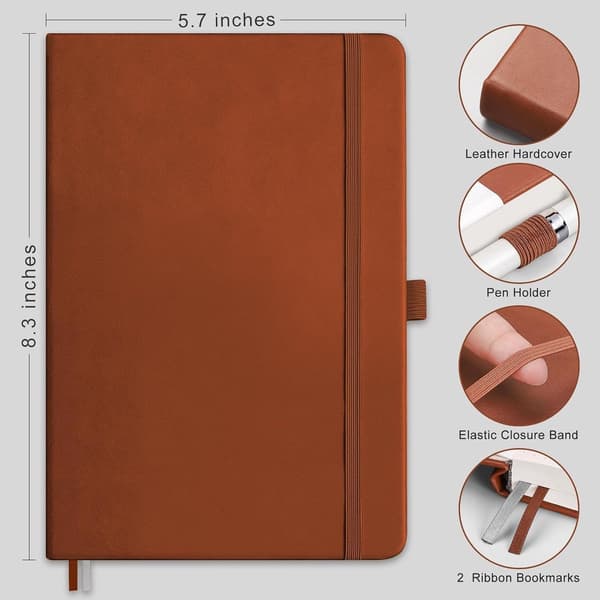 Indbundet Dagbogsnotesbog, Notesbog, 192 Nummererede Sider, 100 GSM Syrefrit Papir, Hardcover i Læder, Brun