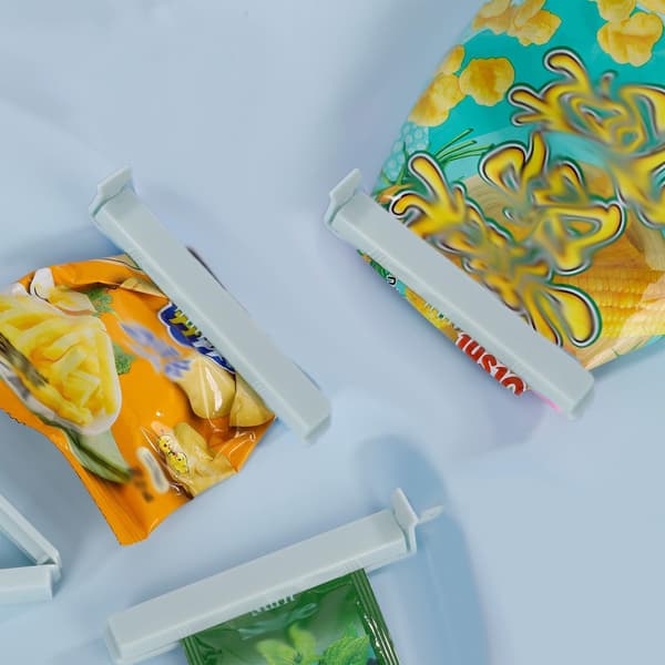 Madforseglingsklemmer (5-pak), til forsegling og opbevaring af snackposer, lyseblå.