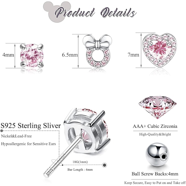 18g 925 Sterling Sølv Øreringe til Børn, Baby Brusk Tragus Øreringe med Cubic Zirconia Hjerte, Skrue Bag Stud Sæt