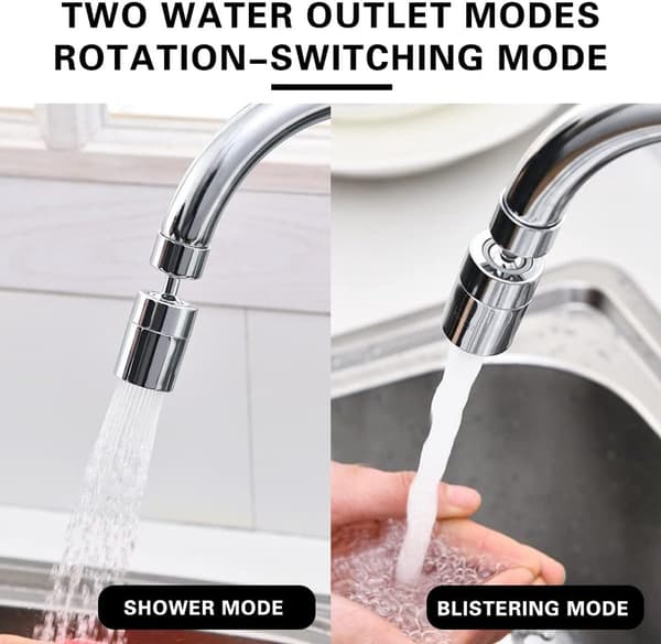 Kranförlängning-Krantillbehör- Kran-360° Kranluftare Diskho Stänksäker Kransprayförlängare och Tvättställ med 2 Sprayinställningar Silver 2