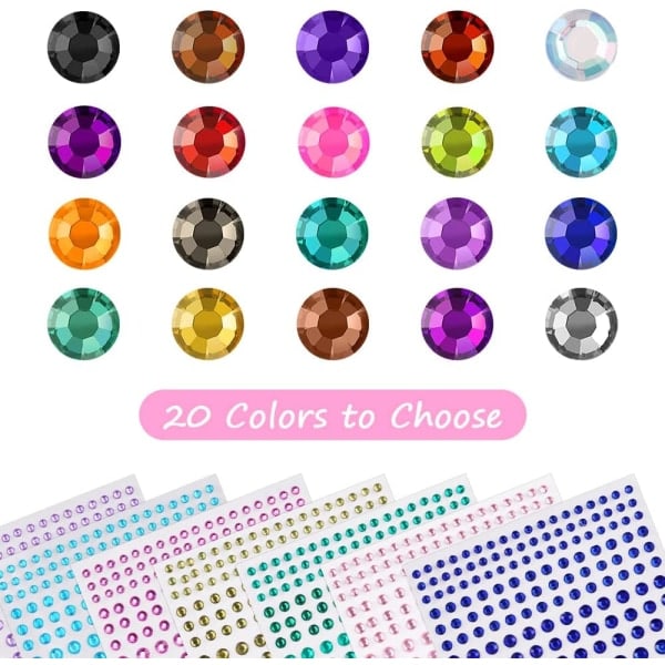 Strass Stickers Självhäftande 3300 st Stenar 20 Ark Juveler Kristall Strass Stickers 2/3/4/5/6mm 20 Ark