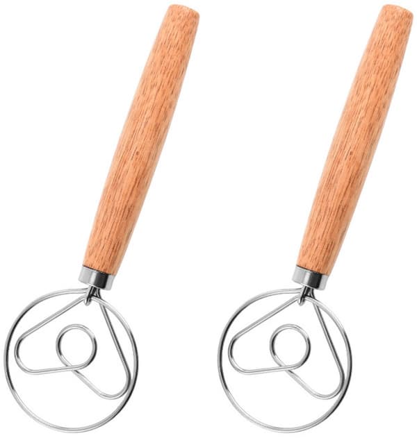 Dansk deigblander og eggevisp 2-delt sett, for baking og konditori, trefarge.