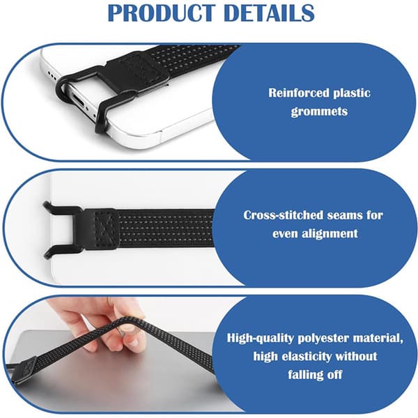 Todelt elastisk anti-falds-håndledsremssæt til tablets, 20 cm, kompatibel med 10,5-tommer tabletlæsere, sort.
