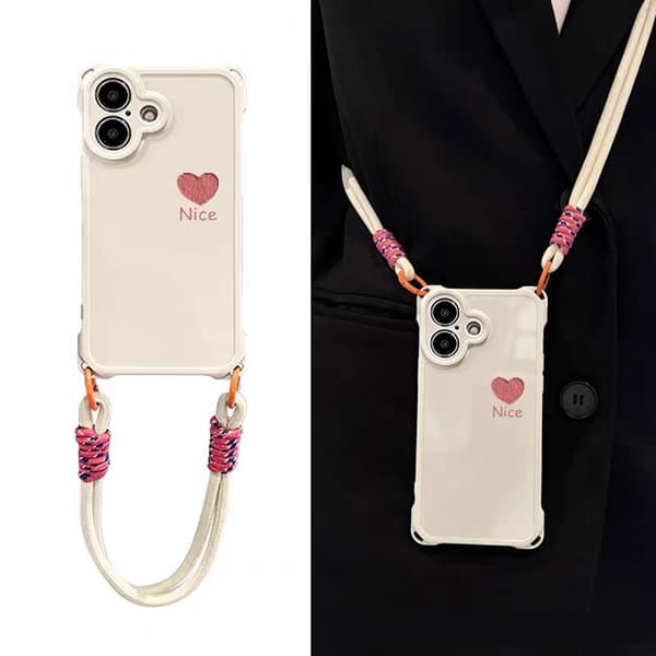 iPhone 16 Plus telefonfodral med snodd, vit