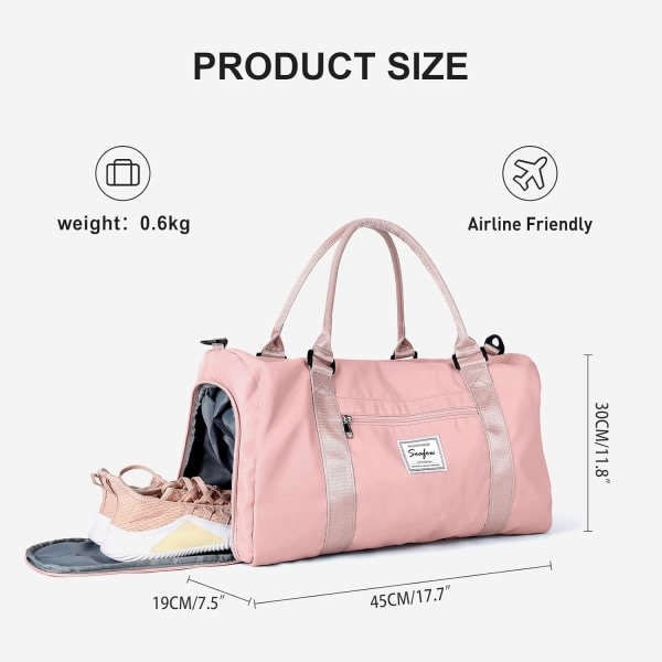 Gymtaske til Kvinder og Mænd med Sko-rum og Vandafvisende Lomme, til Easyjet Kabinebagage 45x36x20 Under sædet Rejsetaske Duffel Taske Holdall Tote Bære på Bagage