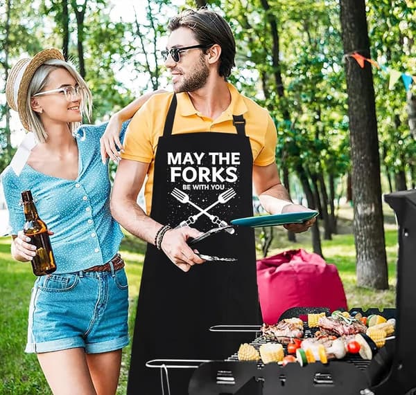 Forkle til menn, justerbare doble lommer, grillforkle, unisex.