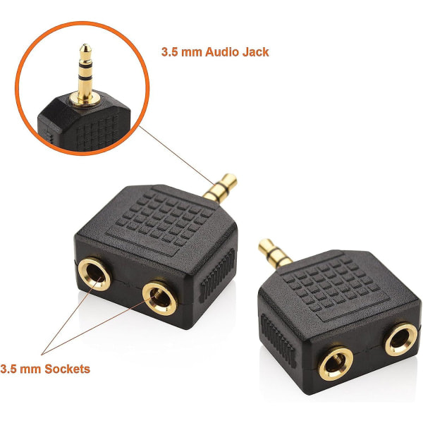 Hovedetelefon Y-splitter og han-lydstik til 2 hun-stik til iPhone, iPod, iPad og andre Apple-lydenheder 3,5 mm splitter (2-pak) sort([HK])