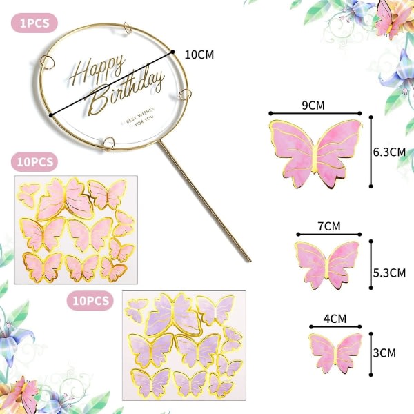 21 st Butterfly Cake Dekoration, Tredimensionell Butterfly Dekoration Cake Cupcake Toppers Födelsedag Flickor