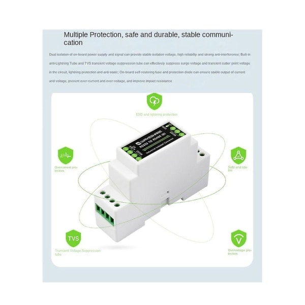 Industriell skena typ Rs232 till Rs485 omvandlare 300-115200bps digital isolering bred spänning
