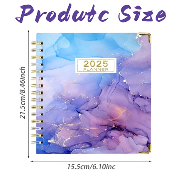 Kalender 2025, A5 Ukeplanlegger, Januar 2025 - Desember 2025, Rosa, Blå og Lilla, Dobbel Spiralinnbinding, Hard Perm, Elastisk Lukking, 21.5