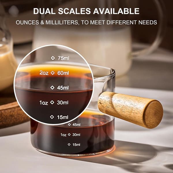 2 st espressomått i klarglas med dubbla pipar, 75 ml, för kaffebryggning