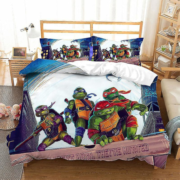 2023 Teenage Mutant Ninja Turtles Uusi Elokuva Vuodevaatesetti Pussilakana Tyynyliinasetti Lasten Anime Huoneen Koristelu Päiväpeitto Lahja T-07 AU Single-140x210cm