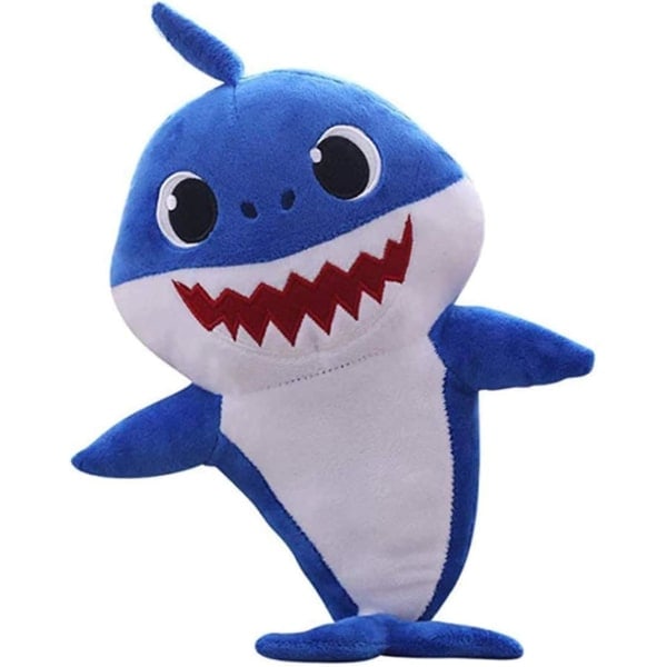 Plushleketøy Baby Shark for barn, et mykt haileketøy som synger med musikk og lyse lys, er den beste bursdagsgave til barn (blå)