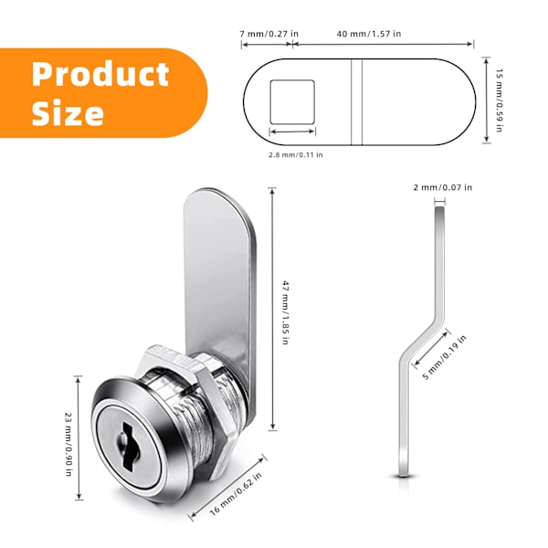 2-pack 16 mm brevlåslås, skåplås med nyckel, skåplås, möbellås, skåplås, spaklås för brevlådor, skåpdörrar