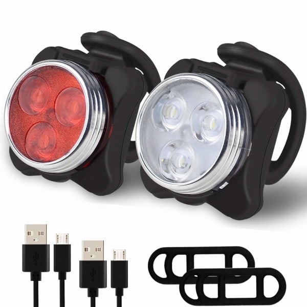 Super Bright USB Rechargeable Bicycle Light Set - Front and Rear Bike Lights for Night Riding - Waterproof and Durable