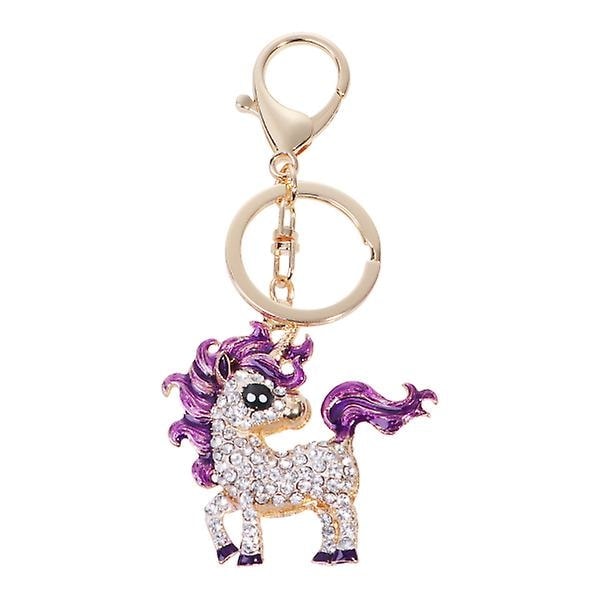 Krystall Unicorn Nøkkelring Mote Nøkkelringer Venner Familie Gaver Nøkkelring Ornament (Lilla)