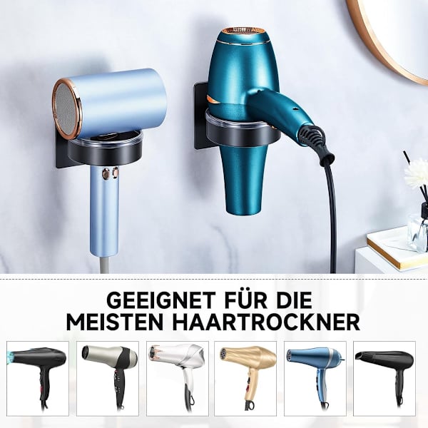 Sort Hårtørrerholder, Rustfrit Stål, Pladsbesparende, 1 Styk