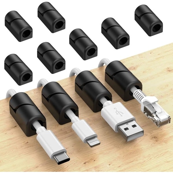 20 Pak Adhesive Silikon Kabelstyringsklemmer, Kabelholder til Skrivebords Kabel USB Opladningskabel Mus Strøm og Hjemmecomputer Kabel (Sort