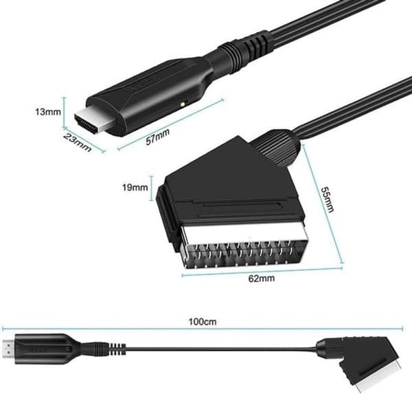 HDMI til SCART Konverter - HDMI Adapter - med USB Strøm - Sort