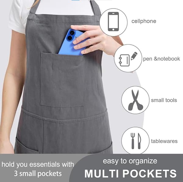 Delt forkle med lommer, unisex pottemakerforkle med justerbar stropp for keramikkverksted