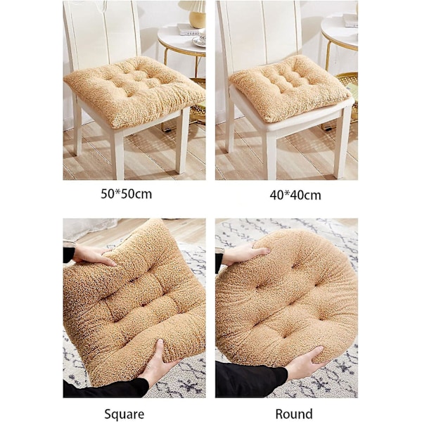 (Valkoinen pyöreä, 40*40cm) Neliön ja pyöreän muotoiset tuolinpehmusteet istuintyyny muhkeat tyynyt pehmeä pörröinen paksu lampaanvillainen tuolinpehmuste koti- ja toimistotuoliin