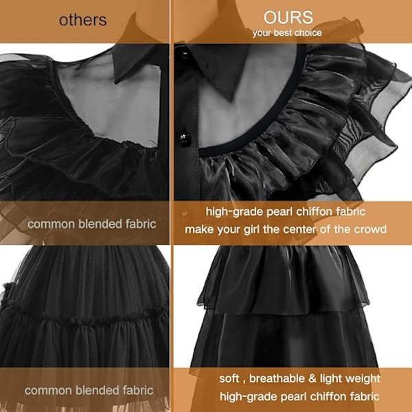 keaiyouhuo Flickor Svart Halloween Klänning Lång Kostymklänning För Barn Familj Fancy Cosplay Halloween Party Outfit 4-15 År 130cm