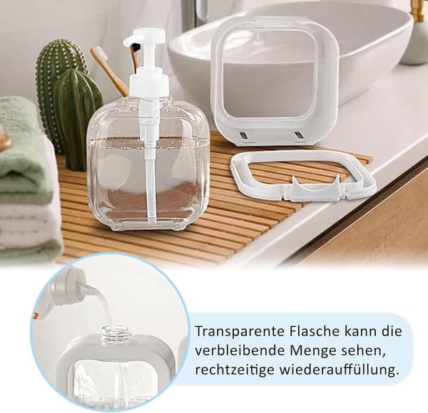 Såpedispenser, 2-delt oppvaskmiddeldispenser, 300 ml hvit pumpedispenser, liten såpedispenser i plast, kan fylles med dusjsåpe,