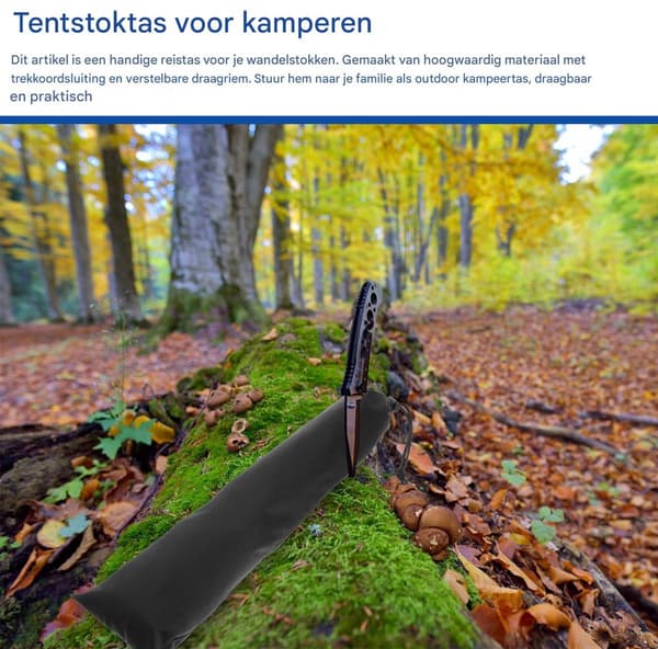 3-delt opbevaringspose til vandrestave, til opbevaring af udendørs vandreudstyr, 73×13 cm, sort.