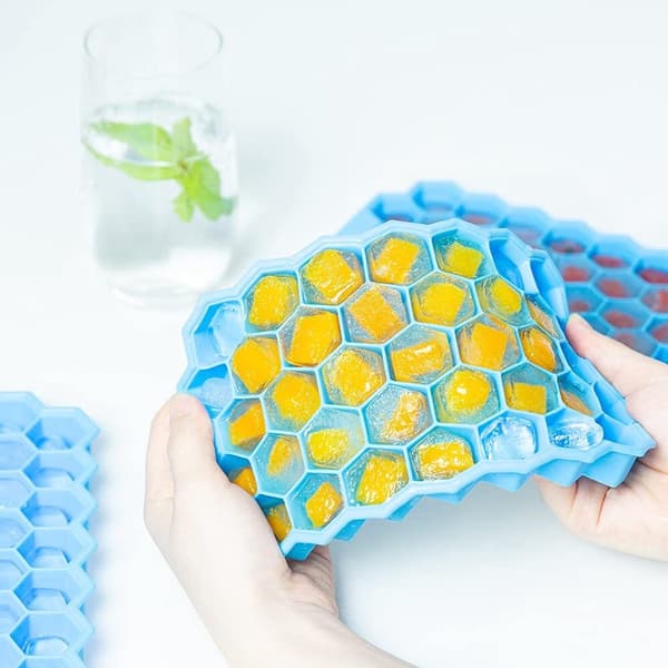 Honeycomb silikone isterningebakke sæt (4 stk., 37 rum med låg, nem at afforme, blå)