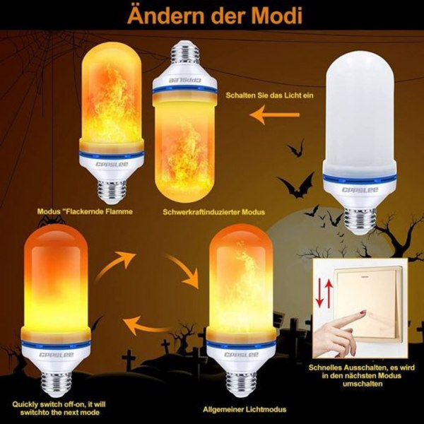 LED flammelampe, 4-posisjons ildlampe