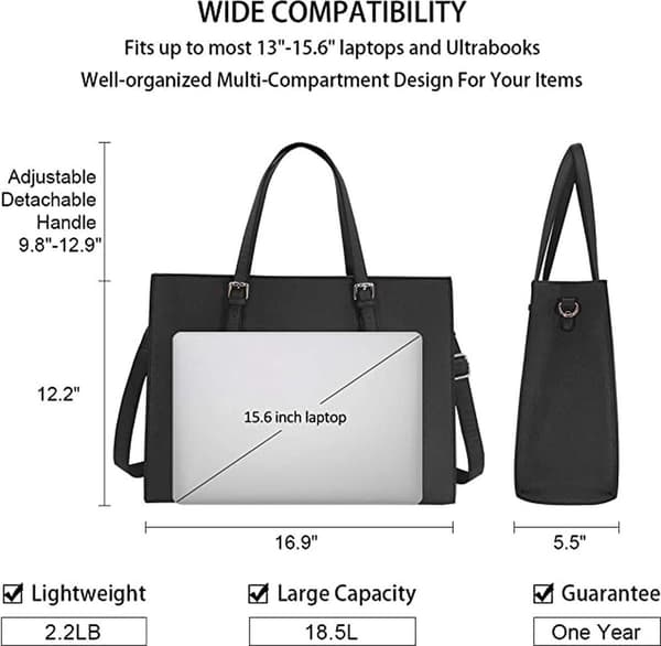 Damehåndtaske - Stor Laptoptaske - 15,6 Tommer - Sort