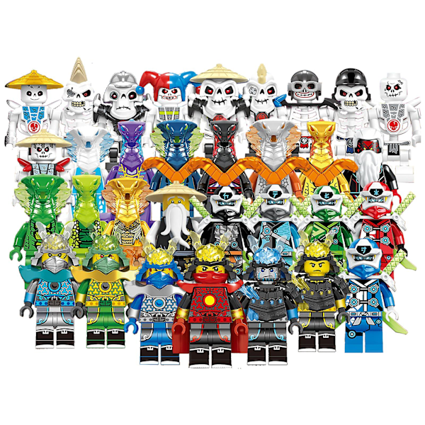 32 Ninja-minifiguurin setti Kai, Jay, Sensei Wu ja Master -rakennuspalikoilla