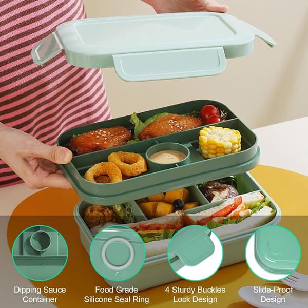 1-Pack - Bento Box i japansk stil - Stapelbar Bento Box - Mikrovågssäker - Grön - 2000ml