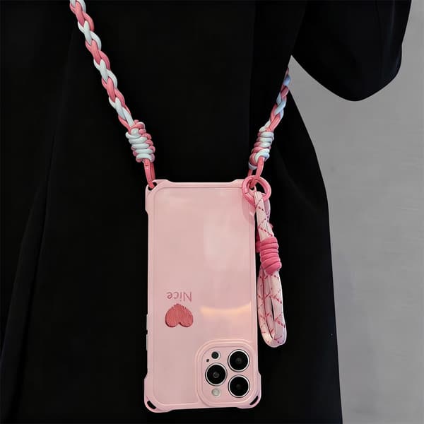 ING iPhone 16 Pro Max telefondeksel med snor, rosa