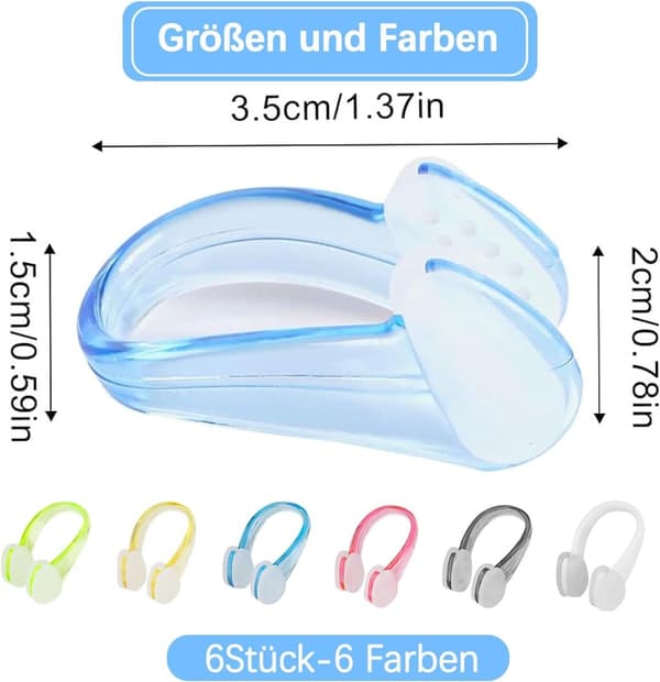 Simklämmor för simning, 6-pack, halkfria simklämmor, transparenta simklämmor, ergonomiska simklämmor för barn