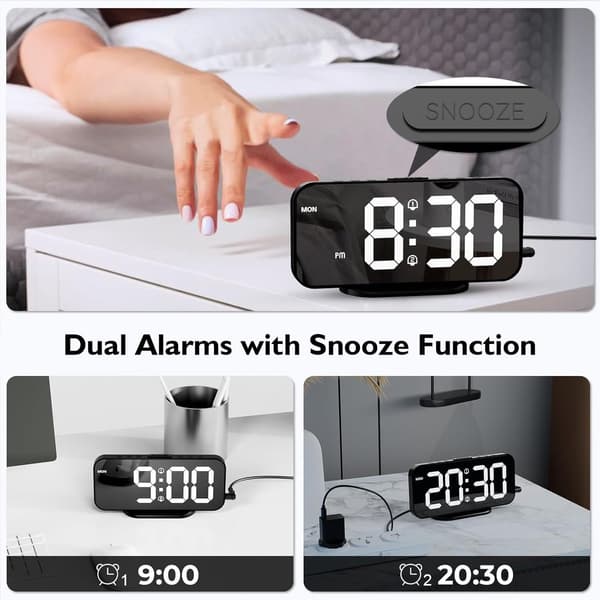 Digitala väckarklockor, med LED-display, snooze-funktion, sängbordspegelklocka, sovrumsdekoration, USB-driven digital klocka