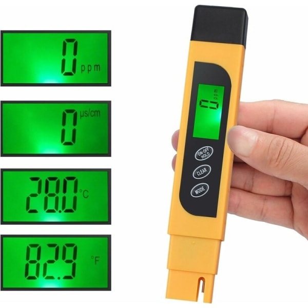 Digital TDS-tester, bærbar penn + pH-papir, vannkvalitet TDS EC temperatur renhetsmåler Temp PPM-tester termometer for vann, 4 skjermmodus