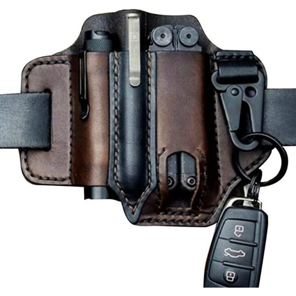 Multifunctional Belt Holster, Leather EDC Organizer for Men with Pen, Key, Flashlight Holder, Compatible with Leatherman, EDC Tools